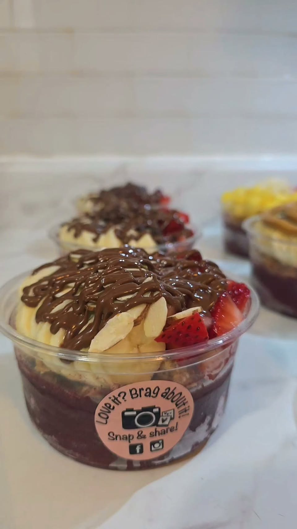 Chocolate drizzle topped bowl